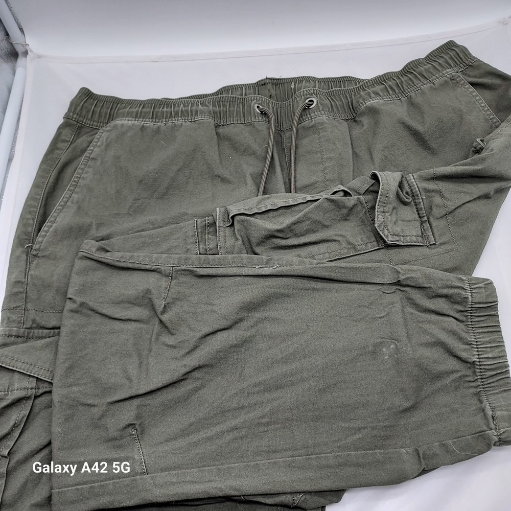 CSG Mens XL Olive Green Cargo Jogger Pants Elastic Waist Drawstring Cotton Blend